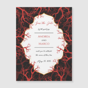 Red Black Gothic Wedding-inbjudan Spara datumet