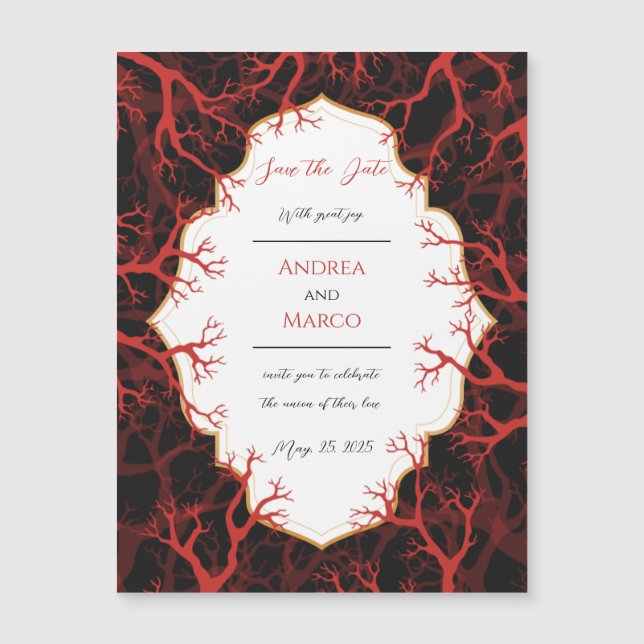 Red Black Gothic Wedding-inbjudan Spara datumet (Framsida)