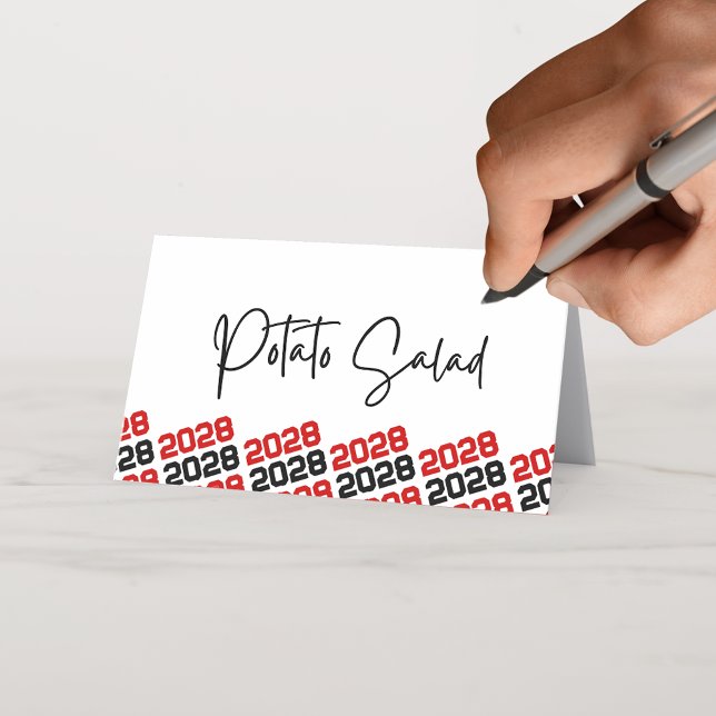 Red Black Grad Class Year Foloppfood eller Placeringskort (Red and Black Folding Tends for Food or Drink Label Card or Table Place Cards)