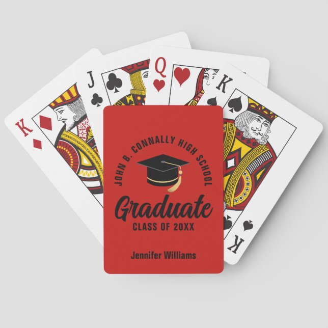 Red Black Graduate Custom Graduation Casinokort (Baksidan)