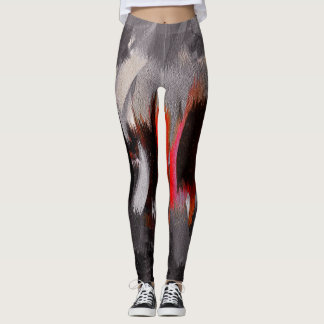 Red Black Grått Abstrakt-målning Leggings