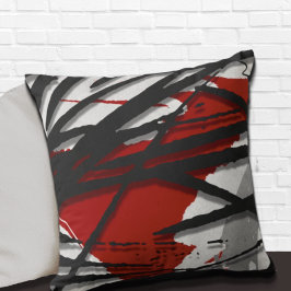 Red Black Grått Abstrakt Watercolor Kudde