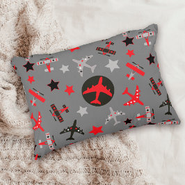 Red Black Grått-flygplan Mönster Prydnadskudde