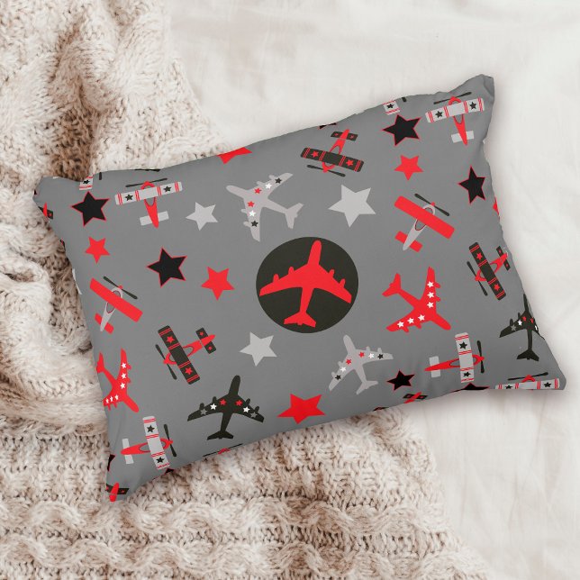 Red Black Grått-flygplan Mönster Prydnadskudde (Skapare uppladdad)