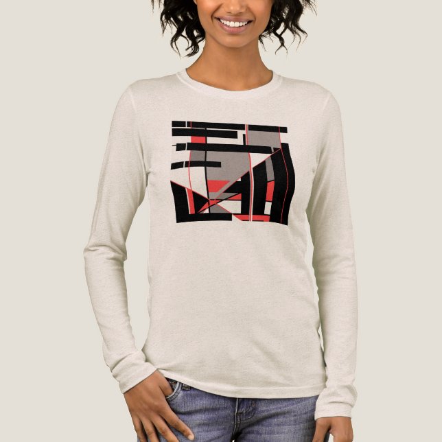 Red Black Grått Geometric MCM-like Art Design T Shirt (Framsida)