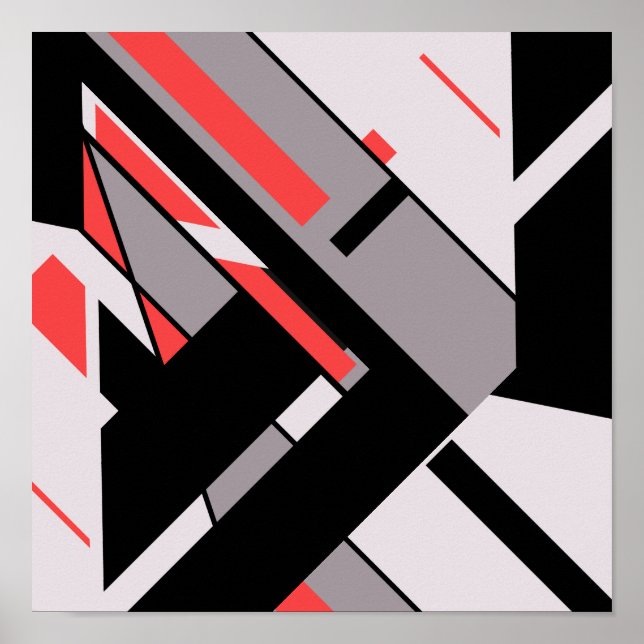 Red Black Grått Geometric MCM-liknande diagonal de Poster (Framsidan)