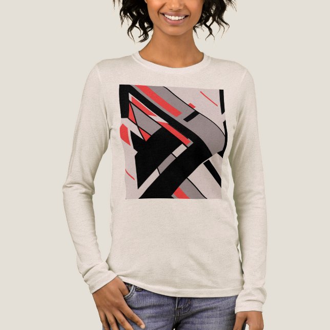 Red Black Grått Geometric MCM-liknande diagonal de T Shirt (Framsida)