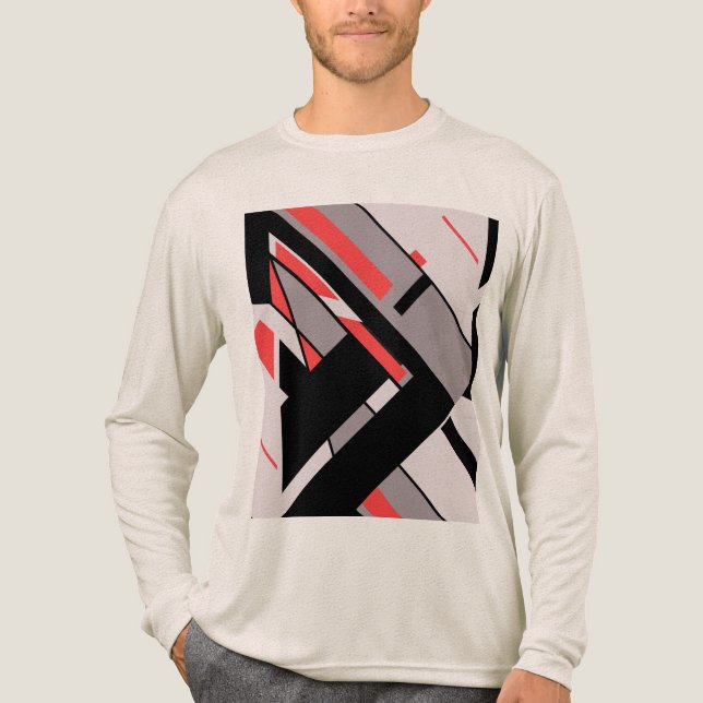 Red Black Grått Geometric MCM-liknande diagonal de T Shirt (Framsida)