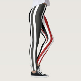 Red Black Grått Lodrät Rand Mönster Leggings