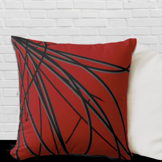 Red Black & Grått Modern Elegant Abstrakt Kudde (Skapare uppladdad)