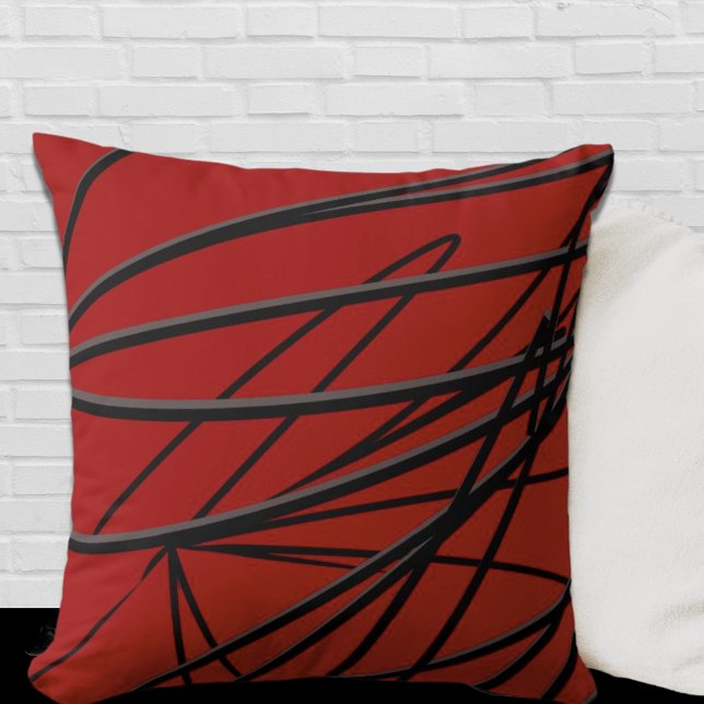 Red Black Grått Modern Elegant Abstrakt Kudde (Skapare uppladdad)