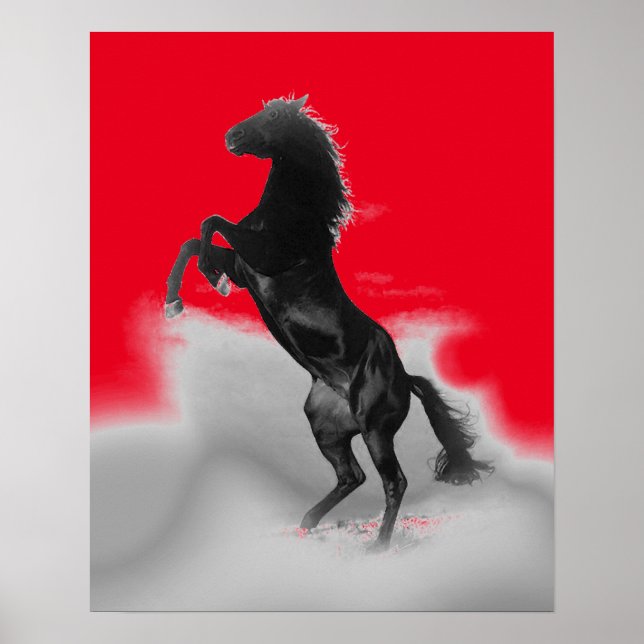 Red Black Grått Rearing Horse Pop Art Poster (Framsidan)
