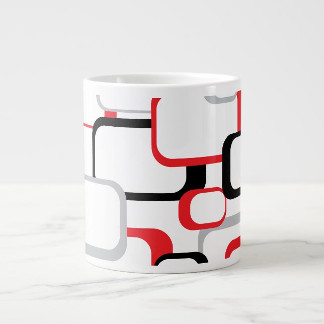 Red Black Grått Retro Squares White Jumbo Mugg (Framsidan)