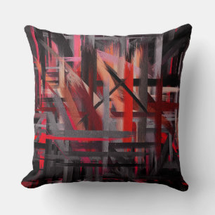 Red Black Grått Rosa Abstrakt Painting Kudde