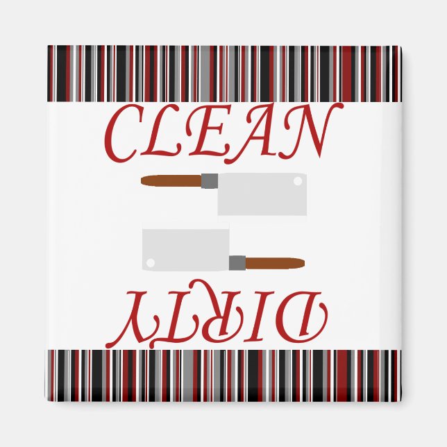 Red Black & Grått Stripe Clean eller Dirty Dishwas Magnet (Framsidan)