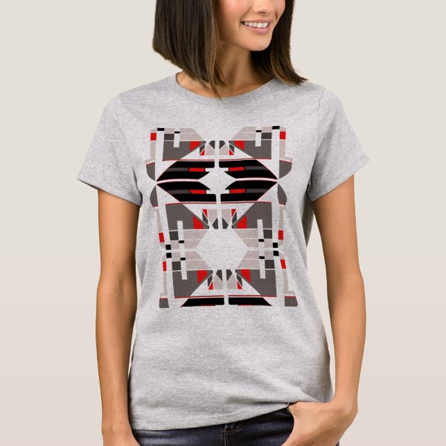 Red Black Grått Symmetrical Southwest Art-inspirer T Shirt (Framsida)
