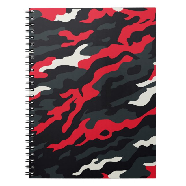Red Black Grått White Camouflage Camo Mönster Anteckningsbok (Framsidan)