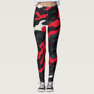 Red Black Grått White Camouflage Camo Mönster Leggings