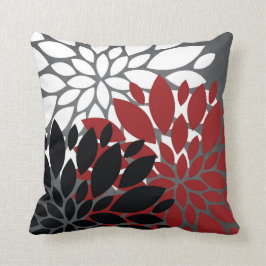 Red Black Grått White Flower Silhouette Cushion Kudde