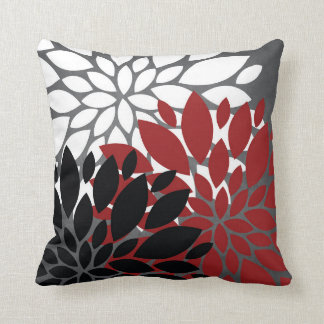 Red Black Grått White Flower Silhouette Cushion Kudde