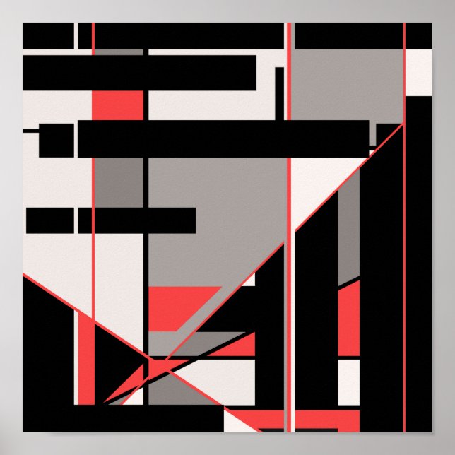 Red Black Grått White Geometric MCM-liknande desig Poster (Framsidan)