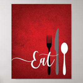 Red Black Grått White Kitchen EAT Wall Art Poster