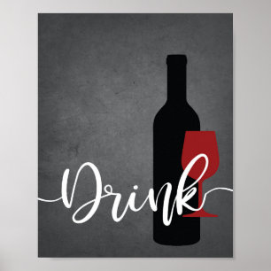 Red Black Grått White Kitchen Quote DRINK Wall Art Poster