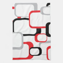 Red Black Grått White Squares Mönster Retro