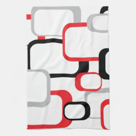 Red Black Grått White Squares Mönster Retro Kökshandduk