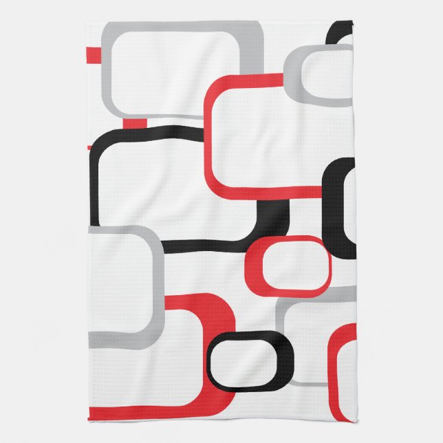 Red Black Grått White Squares Mönster Retro Kökshandduk (Vertikal)