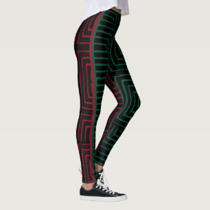 Red Black Grönt Maze African Lera Trasa Leggings