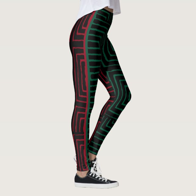 Red Black Grönt Maze African Lera Trasa Leggings (Höger)