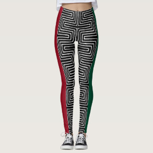 Red Black Grönt Maze African Lera Trasa Leggings