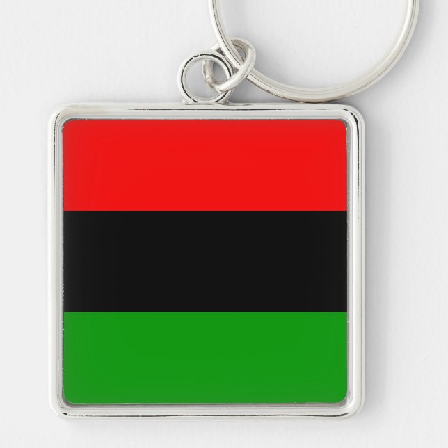 Red, Black, Grönt Pan African Flagga Fyrkantig Silverfärgad Nyckelring (Framsidan)