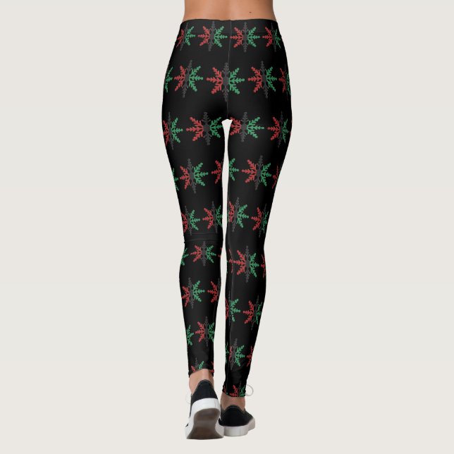 Red Black Grönt Snöflingor Mönster Kwanzaa Leggings (Baksida)