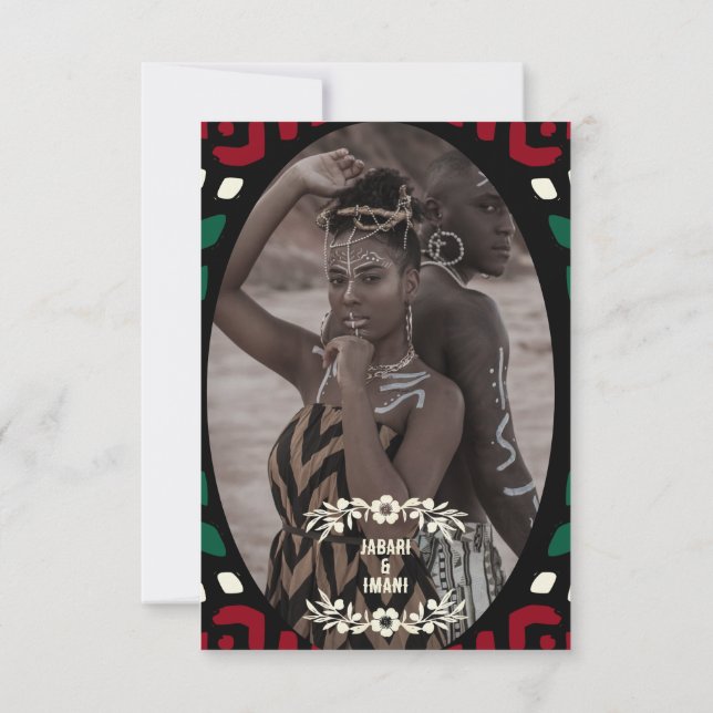 Red Black Grönt Tribal African Bröllop OSA Kort (Baksida)