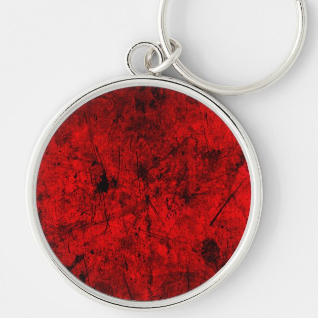 Red Black grunge abstrakt digital grafik art Rund Silverfärgad Nyckelring (Framsidan)