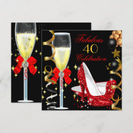 Red Black Guld 40 & Fabulous 40:e födelsedagen Par Inbjudningar