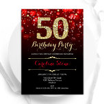 Red Black Guld 50:e födelsedagen Inbjudningar<br><div class="desc">50 födelsedagsfest inbjudan. Elegant röd svart design med faux glitter guld. Innehåller snyggtens diamanter, bokeh ljus och skriptteckensnitt. Manar eller kvinnor i inbjudan. Perfekt för en födelsedagsfest för vuxen av snyggt. Anpassa med dina egna detaljer. Berätta om du behöver anpassa dig ytterligare. Skrivna Zazzle-inbjudningar eller digital utskrivbar mall för omedelbar...</div>
