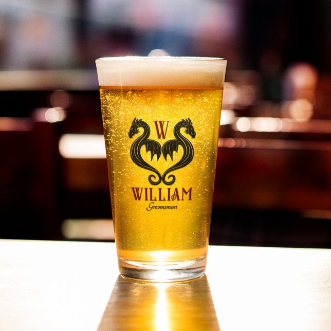 Red Black Guld Dragon Monogram Fantasy Bröllop Glaskopp (Skapare uppladdad)