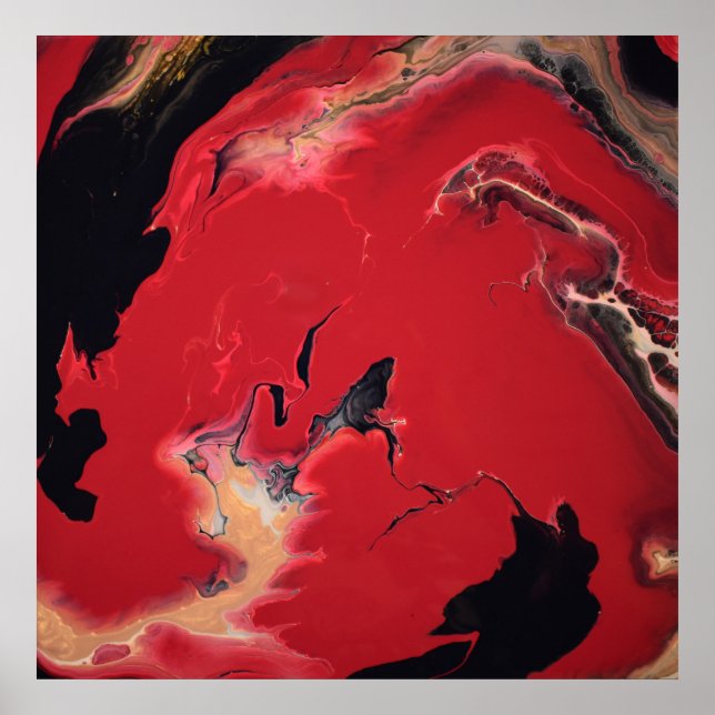 Red Black Guld Fluid Marble Acrylic Art Abstrakt Poster (Framsidan)