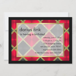 Red Black Guld Födelsedagsfest inbjudan