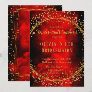 Red Black Guld Geometric Glitter Bridesmaids Lunch Inbjudningar