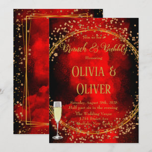 Red Black Guld Geometric Glitter Brunch & Bubly Inbjudningar