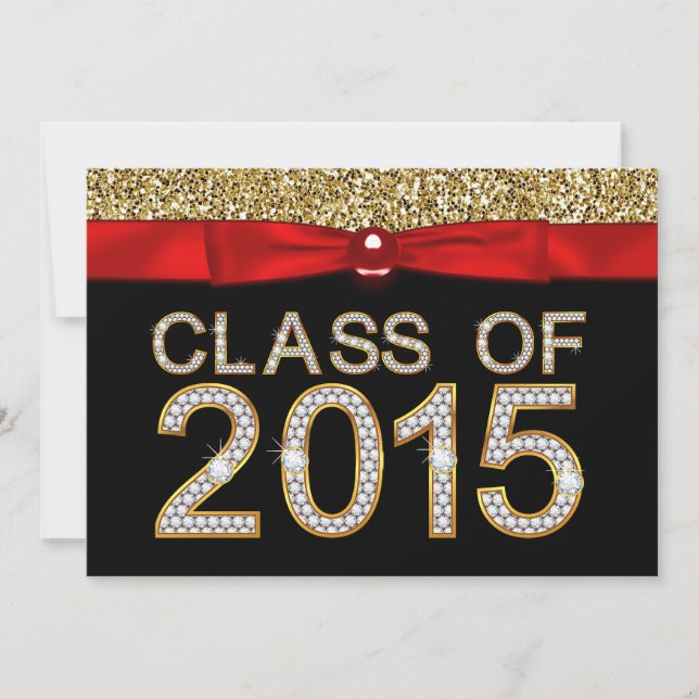 Red Black Guld Glitter, klass 2015 Studenten Inbjudningar (Framsida)