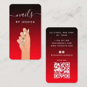 Red Black Guld Glitter Marble Nail Artist QR-kod Visitkort