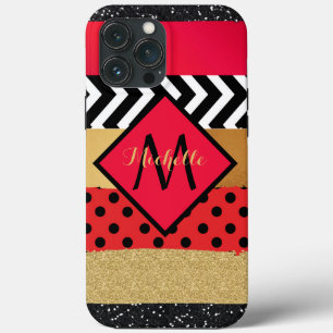 Red Black Guld Glitter Push Stroke Monogrammed