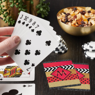 Red Black Guld Glitter Push Stroke Monogrammed Casinokort