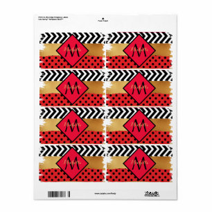 Red Black Guld Glitter Push Stroke Monogrammed Fraktsedel