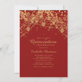 Red Black Guld Glitter String Ljus Quinceañera Inbjudningar